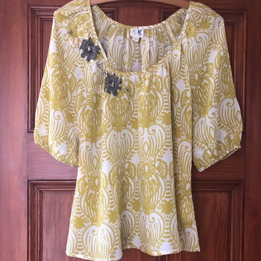 Anthropologie Edme & Esyllte Beaded Silk Blouse